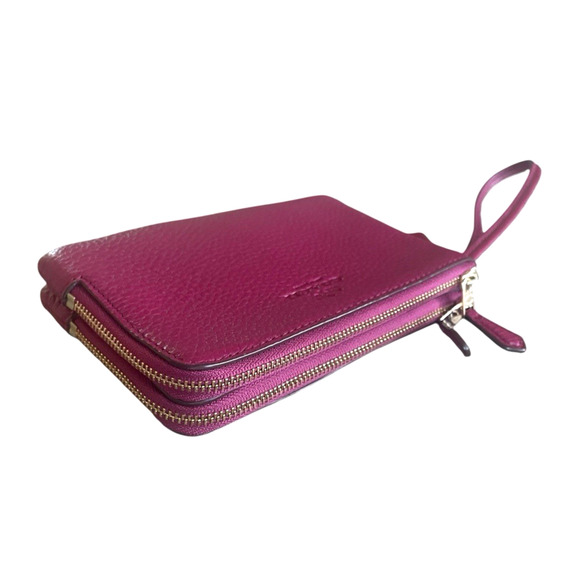 COACH Fuchsia Pebbled Leather Double Corner Zip Wristlet Bag Wallet Hang Tag - Picture 4 of 12